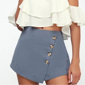 Lulus Melita Slate Blue Button-Front Skort